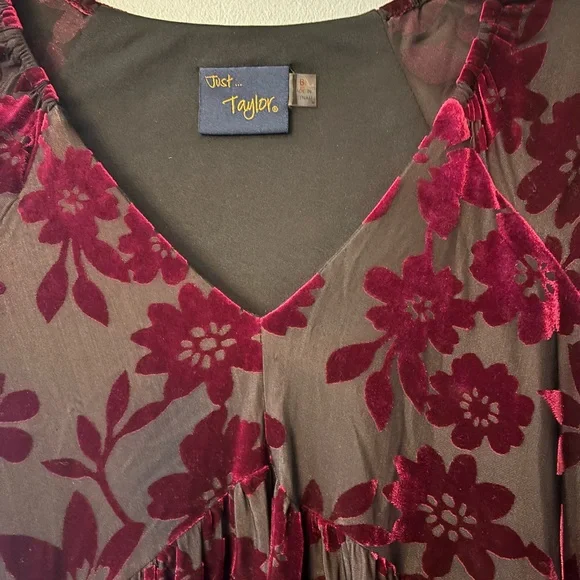 Taylor Burgundy Floral Velvet Dress - Picture 4 of 8